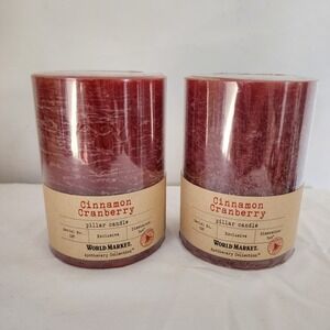 Set of 2 New World Market Cinnamon Cranberry Pillar Candles Red